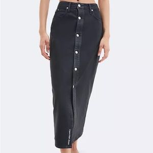 Calvin Klein Denim High Rise Maxi Skirt in Waxed Black